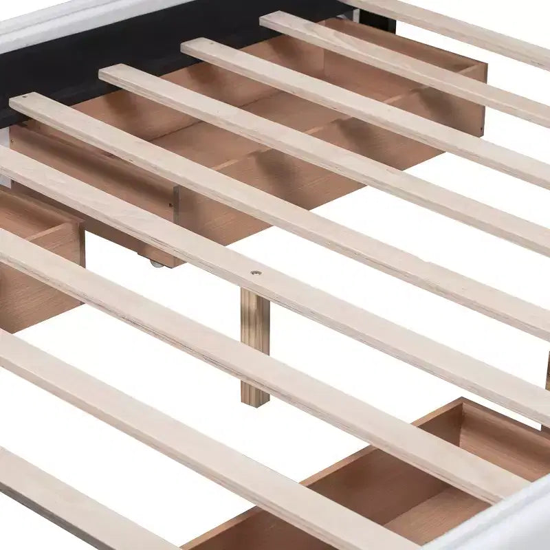 Letto a piattaforma Queen Size imbottito con testiera classica e 4 cassetti-ModernLuxe