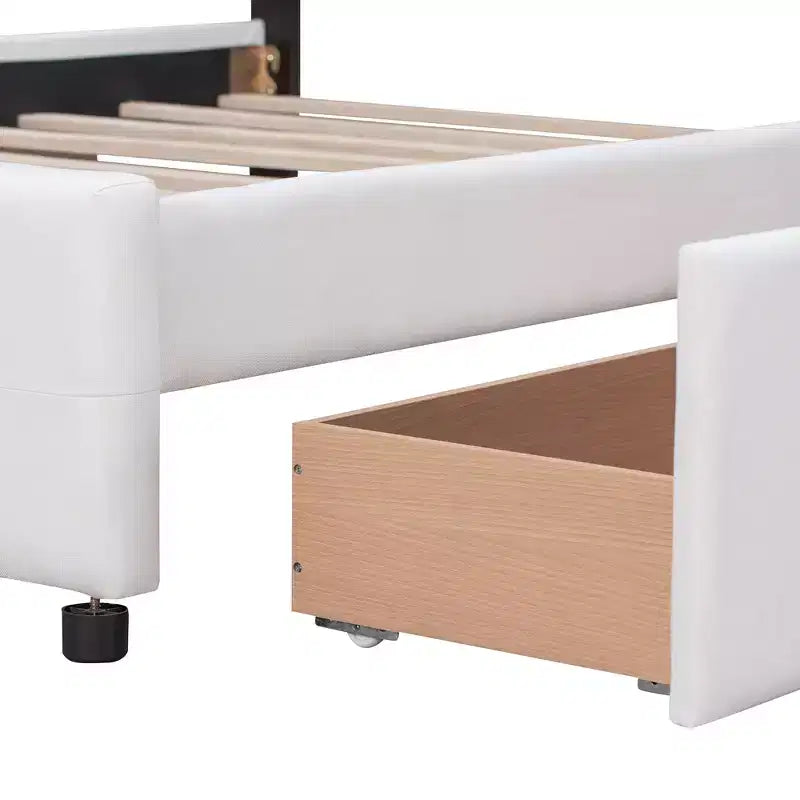 Letto a piattaforma Queen Size imbottito con testiera classica e 4 cassetti-ModernLuxe