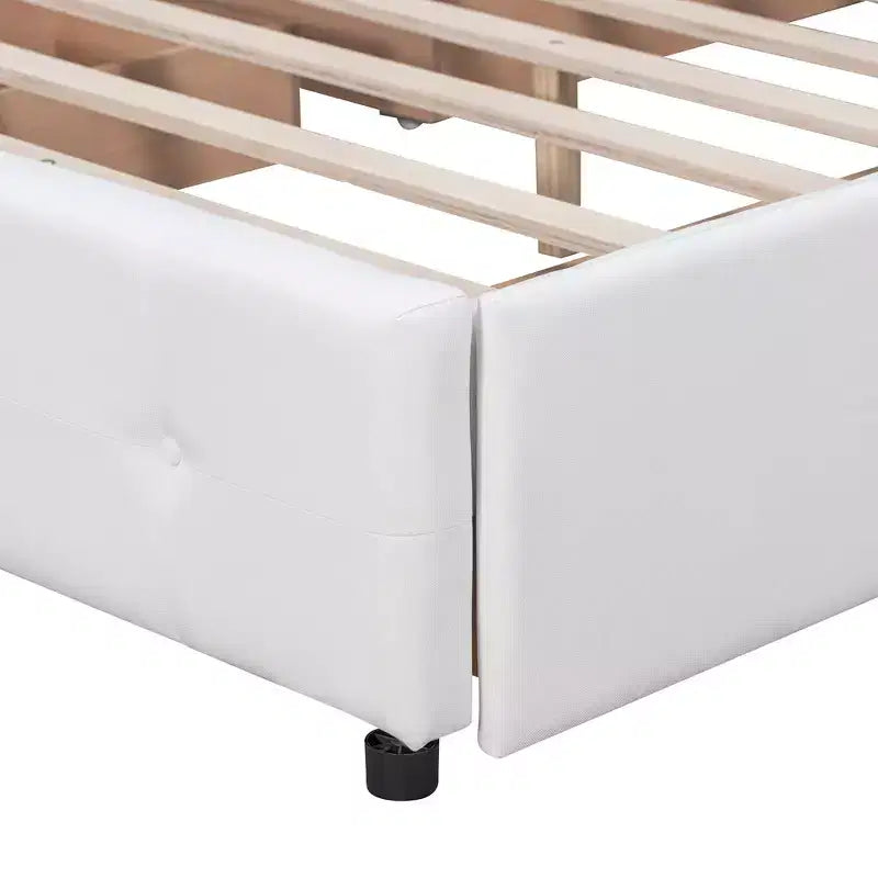 Letto a piattaforma Queen Size imbottito con testiera classica e 4 cassetti-ModernLuxe