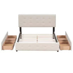 Letto a piattaforma Queen Size imbottito con testiera classica e 4 cassetti-ModernLuxe