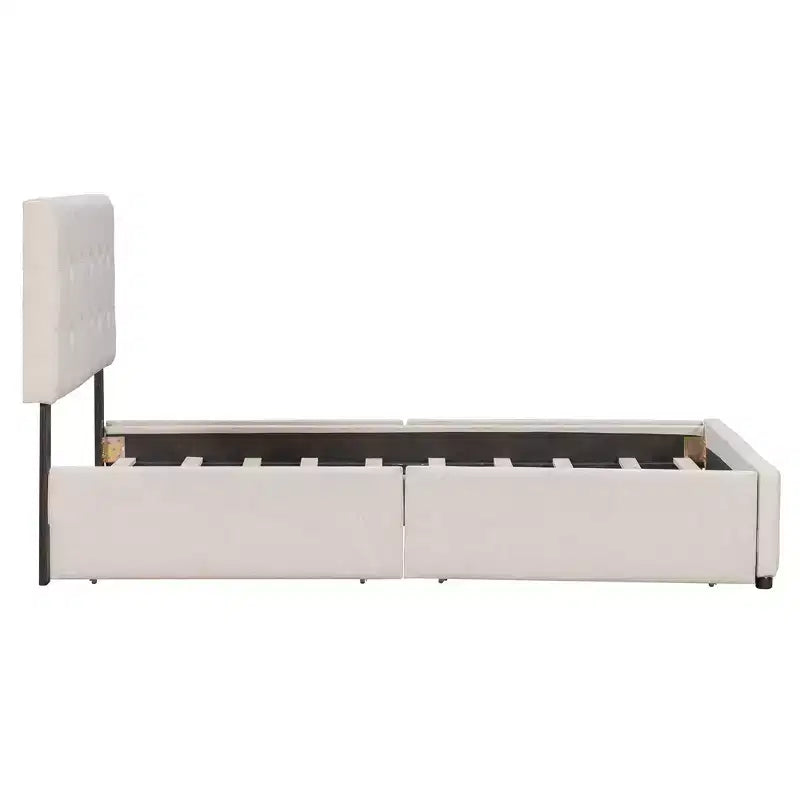 Letto a piattaforma Queen Size imbottito con testiera classica e 4 cassetti-ModernLuxe