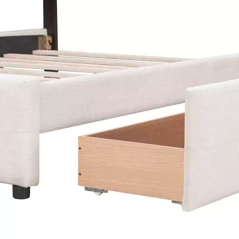 Letto a piattaforma Queen Size imbottito con testiera classica e 4 cassetti-ModernLuxe