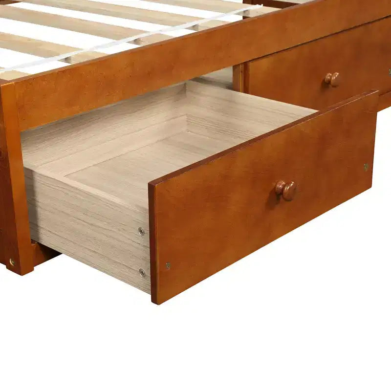 Letto a piattaforma a una piazza in legno di pino con 3 cassetti portaoggetti