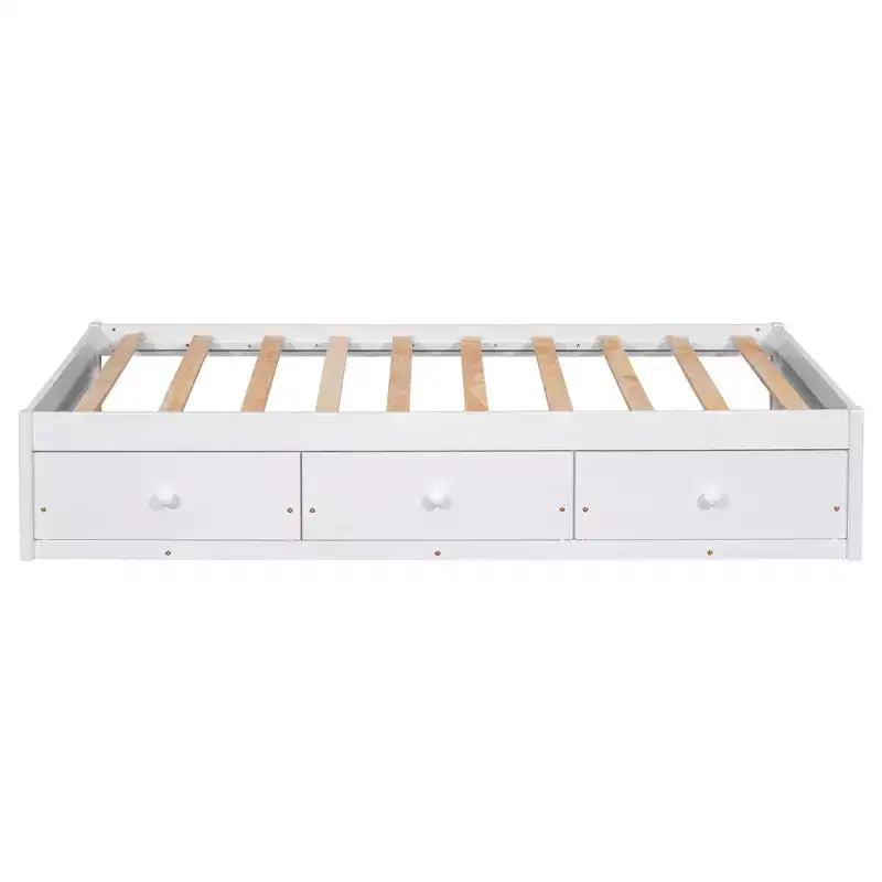 Letto a piattaforma a una piazza in legno di pino con 3 cassetti portaoggetti