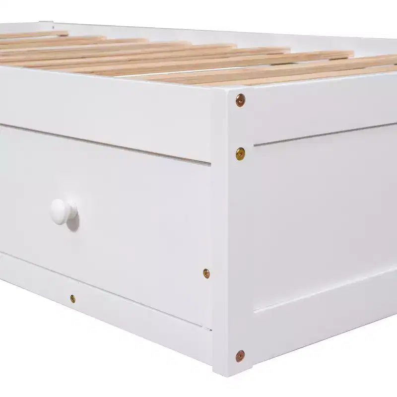 Letto a piattaforma a una piazza in legno di pino con 3 cassetti portaoggetti