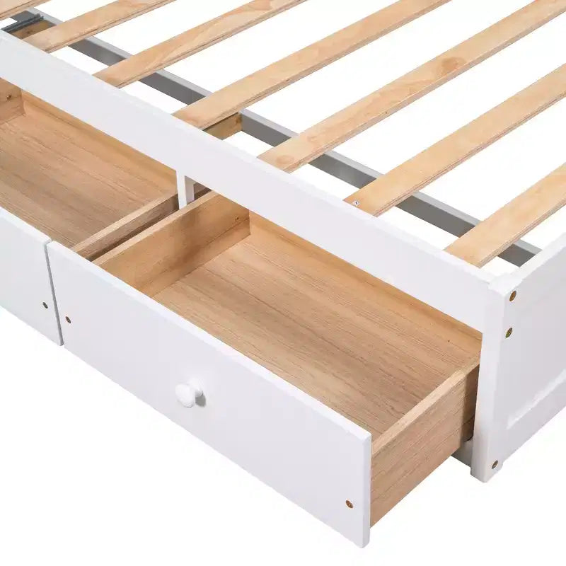 Letto a piattaforma a una piazza in legno di pino con 3 cassetti portaoggetti