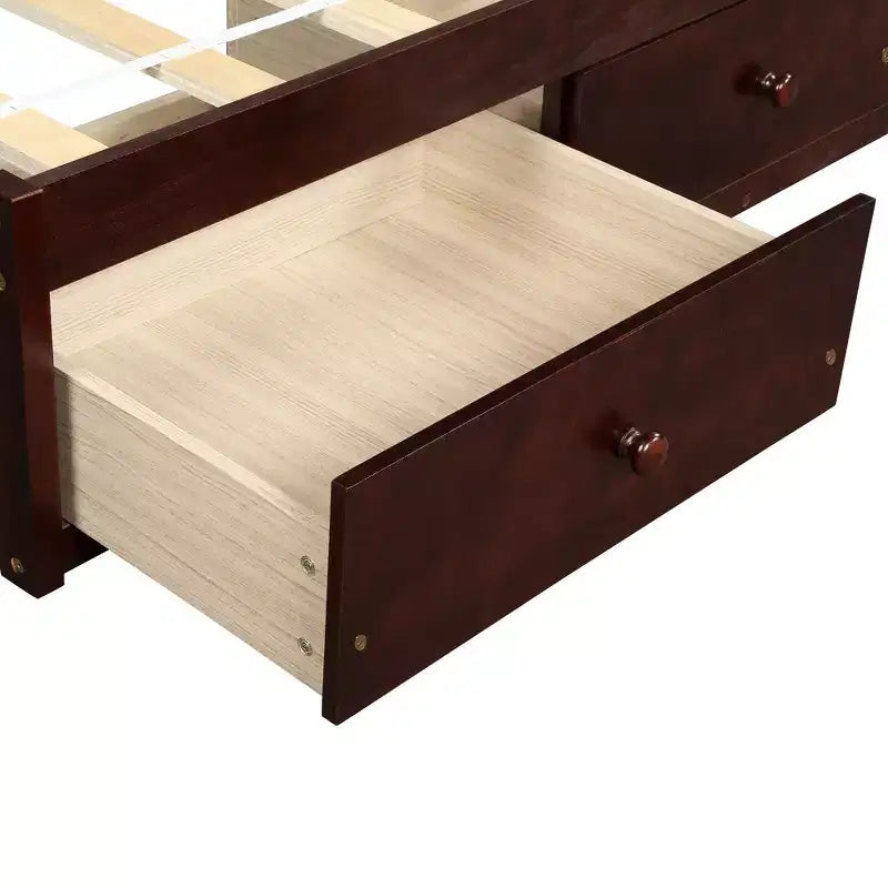 Letto a piattaforma a una piazza in legno di pino con 3 cassetti portaoggetti